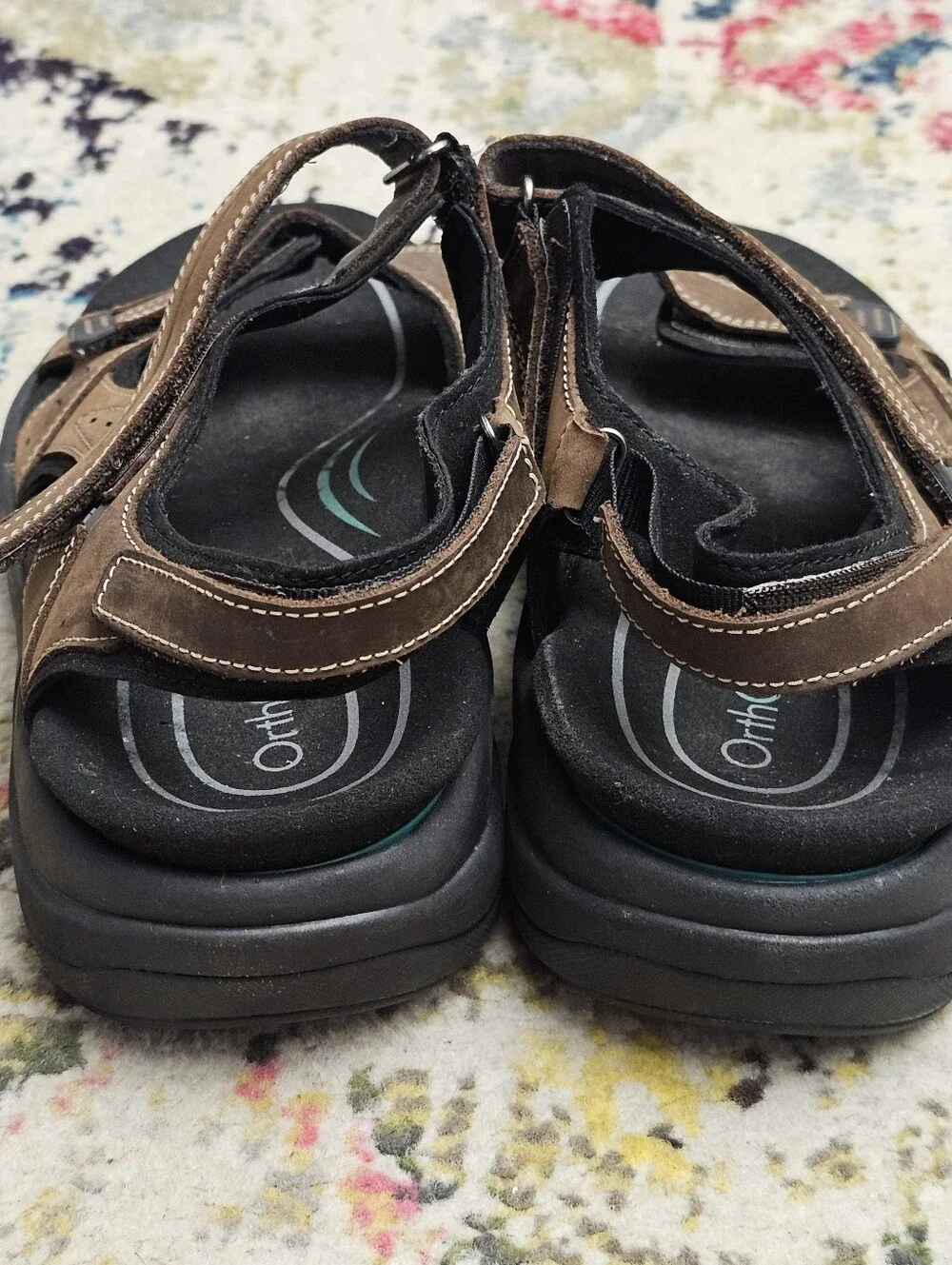 Orthofeet 565 Sandals Mens 10 2E Wide Brown Leather Arch Support Walking